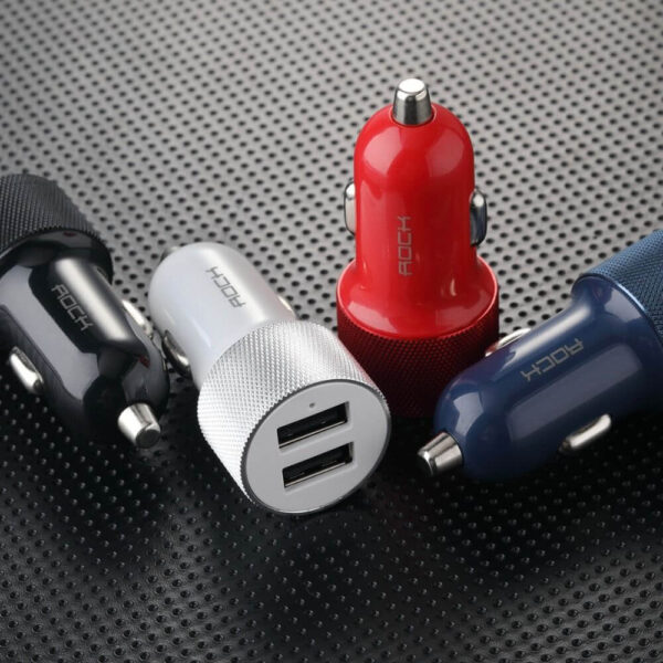 Rock ® Dual USB Car Charger For Fast Charging Metal 2 Port Travel Adapter