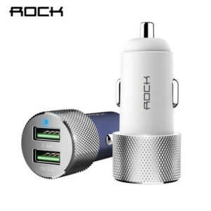 Rock ® Dual USB Car Charger For Fast Charging Metal 2 Port Travel Adapter